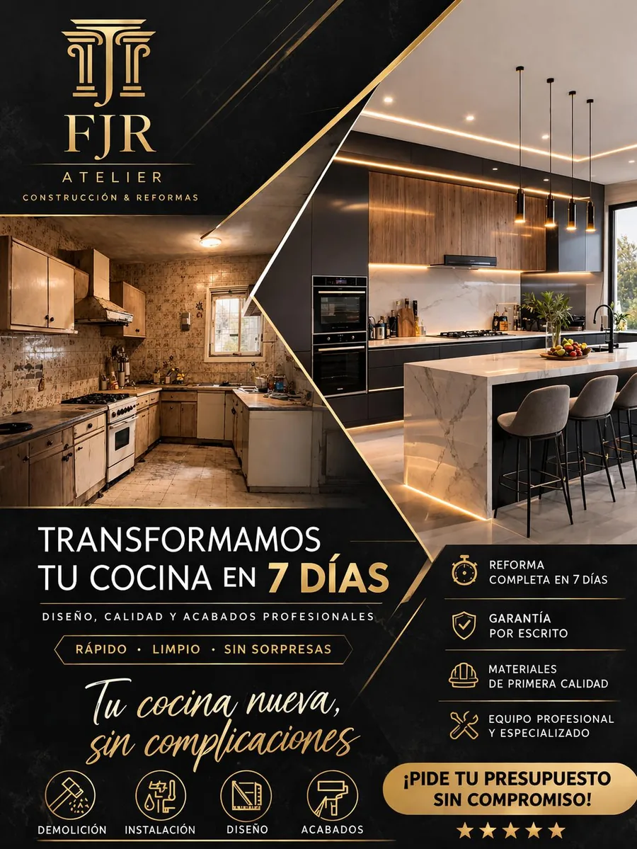 Transformamos tu cocina en 7 días: reforma completa con demolición, instalación, diseño y acabados profesionales